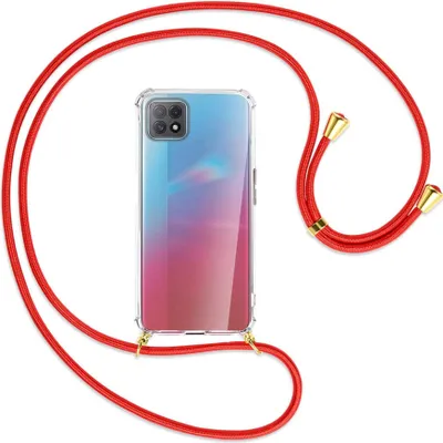 Produktbild von Handykette Backcover-Schutzhülle mit Band (Metall goldfarben) für Oppo A73 5G - rot