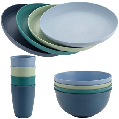 Image de Omgoods - Lot de 12 assiettes et bols en plastique incassables