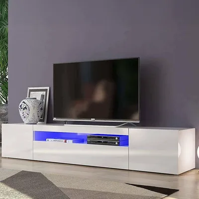 Image de Amore - Meuble TV, 200x40x37h cm blanc brillant, 2 étagères Italy