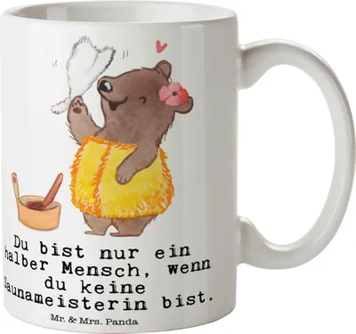 Produktbild von Mr. & Mrs. Panda haferl Saunameisterin Herz - Weiß - Geschenk, Tasse, Pott, Kaffeebecher, Becher, Kaffeetasse, Teetasse