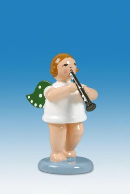 Produktbild von Holzfigur Engel mit Klarinette ohne Krone Höhe 6cm NEU