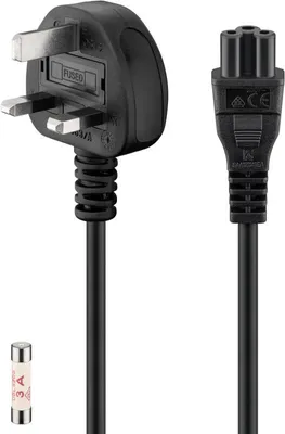 Produktbild von Goobay Anschlusskabel UK, 1,8 m, schwarz, (3*0,75 mm²), UK 3-Pin-Stecker (Typ G, BS 1363) > Gerätebuchse C5