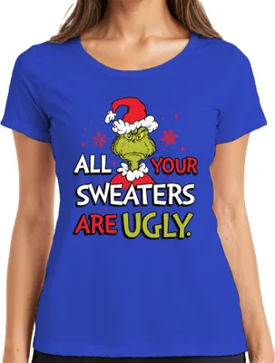 Produktbild von Grinch All Your Sweaters Are Ugly Weihnachten lustig Geschenk Damen T-Shirt, Blau, L