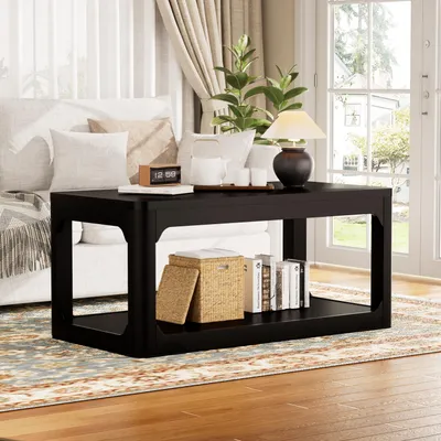 Produktbild von okwish Quadratischer Couchtisch mit offener Stauraum, 3 cm starke Tischplatte, Sofatisch mit hohlem Design,Für Wohnzimmer,Schwarz