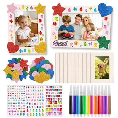 Immagine prodotto di Cornici in legno da colorare per bambini, set da 10, dimensioni 19x14 cm, con pennarelli e adesivi