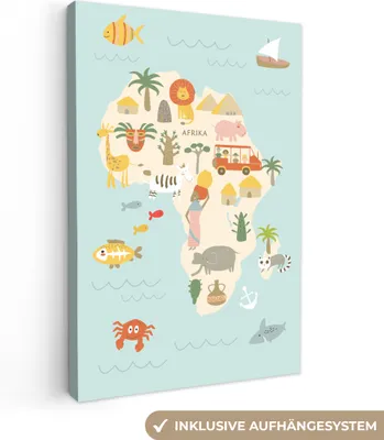 Obrázek produktu pro OneMillionCanvasses® - Obrazy na plátně - Mapa světa Děti - Afrika - Barvy, nástěnný obraz, nástěnná dekorace Obývací pokoj, 60x90cm