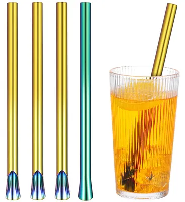 Produktbild von Edelstahl-Trinkhalme - Wiederverwendbar und breit - Für Bubble Tea und Smoothies - 4 Stück, 21,5 cm