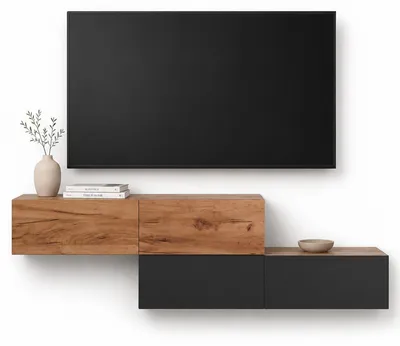 Produktbild von WEST TV-Lowboard 2x 140cm, wandhängend, mit Stauraum, versetzt montierbar, Gold Eiche und Anthrazit