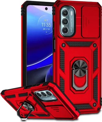 Produktbild von Moto G Stylus 5G 2022 Hülle mit Schiebe Kamera Schutz und Ringhalter Ständer Robust Rüstung Schutzhülle für Motorola Moto G Stylus 5G 2022 Rot
