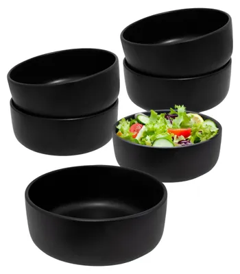 Produktbild von 1.04 Salat Schüssel matt schwarz im 6er Set - ca. Ø 15 cm - Suppen und Müsli Schale aus Porzellan