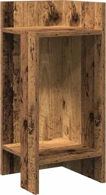 A rustic wooden shelf unit.