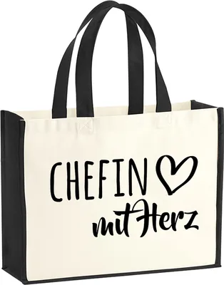 Produktbild von Huuraa Jutetasche Chefin mit Herz 21 Liter Black Jute und Baumwolle Einkaufstasche Geschenkidee