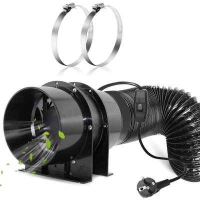 Productafbeelding van Axiale buisventilator 150 mm 323 m³/uur kanaalventilator met slang en schakelaar