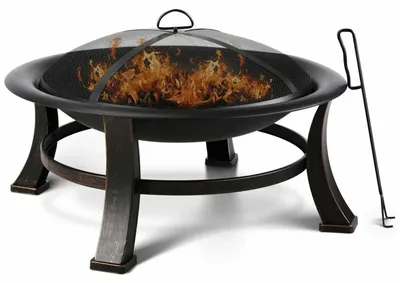 Produktbild von Außenfeuerstelle für den Garten, Holzofen mit Grill, 30 Zoll runde Feuerschale, inklusive Grillrost, Funkenfänger und Feueranzünder