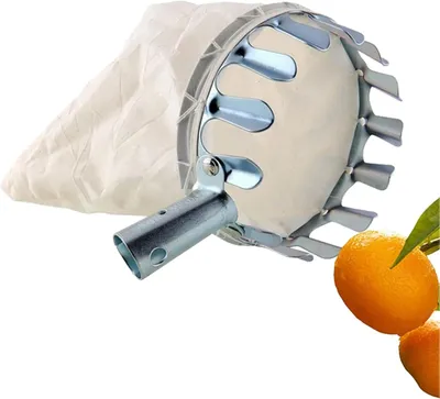 Imagen del producto de Recogedor de frutas metálico con bolsa de tela, ideal para manzanas y otras frutas, una herramienta práctica para la cosecha en el jardín