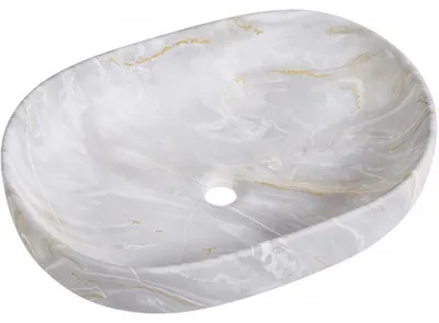 Immagine prodotto di CERANO - Lavabo in Vetroceramica Deno - da appoggio - marmo chiaro - 59x41 cm