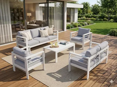 Produktbild von MeXo Gartenmöbelset, Loungeset Aluminium für 6-7 Personen mit Kissen & Couchtisch Indoor Outdoor Balkon Garten Terrasse (Sitzgruppe, Aluminiumrahmen)