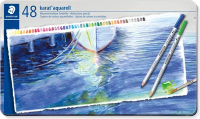 Image de Crayons de couleur aquarelle Karat 48 couleurs dans une boîte en métal Staedtler