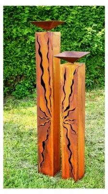 Produktbild von Gartendeko Säulen, Vogeltränke, 2er Rostsäulen mit Schale, 125/100 cm