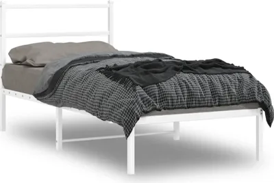 Produktbild von Design Bettgestell mit Kopfteil Metall Weiß 90x200 cm, Klassische Betten 2024 Neu