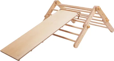 Image de Ette Tete Mopitri Structure d'escalade en bois avec toboggan | Triangle d'escalade Montessori intérieur avec rampe pour enfants | Modifiable avec 5 pièces
