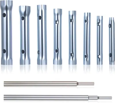 Produktbild von 10-teiliges Rohrsteckschlüsselsatz, 6-22mm Sechskant-Steckschlüssel Set mit Hohlschaft und Doppelsteckern für die Installation und Reparatur von Spülen und Wasserhähnen, inklusive 2 Drehdornen