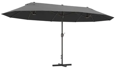 Immagine prodotto di Ombrellone Doppio a 12 Stecche 455x265x238 cm con Base a Croce e Manovella in Acciaio e Poliestere Grigio