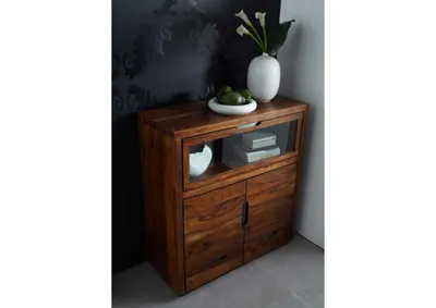 Produktbild von MASSIVMOEBEL24 Highboard Sheesham 120x50x130 walnuss lackiert DUKE #118
