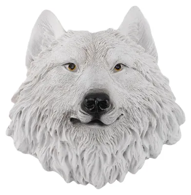 Tierkopf-Skulptur aus Harz, Wanddeko, Weißer Wolf, 24 cm