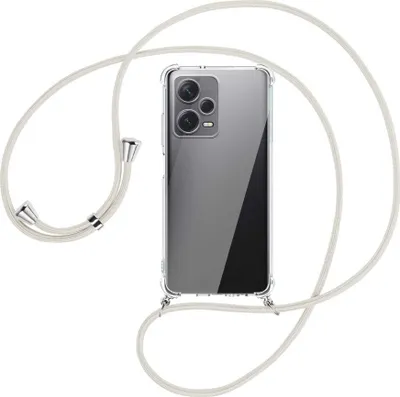 Produktbild von Handykette Backcover-Schutzhülle mit Band (Metall silberfarben) für Xiaomi Redmi Note 12 Pro Plus - broken white