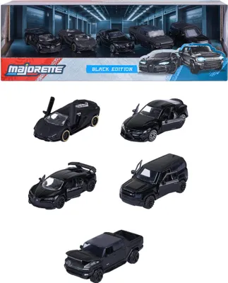 Zdjęcie produktu dla Samochodziki Majorette Black Edition, Zestaw 5 Aut, Metalowe Pojazdy, Skala 1/64, Od 3 Lat