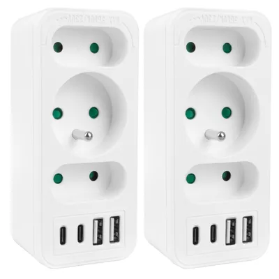 Zdjęcie produktu dla Złącze zasilania x3 + 4xUSB Maclean 3-gniazdowy rozdzielacz 2xUSB A 2xUSB C PD 20W 1x16A + 2x6A MCE248 F/W 2 szt