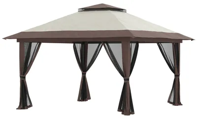 Produktbild von Faltpavillon, höhenverstellbar, 4 Netzwände, Lüftungsdach, Tragetasche, Schnellaufbau, 4 x 4 x 3 m, Beige