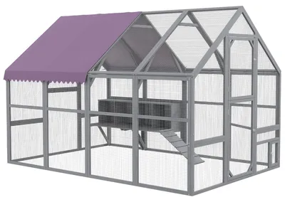 Productafbeelding van Kippenhok, kippenhuis, kippenren, inloophok, weerbestendig, 280 x 185,5 x 188 cm, grijs