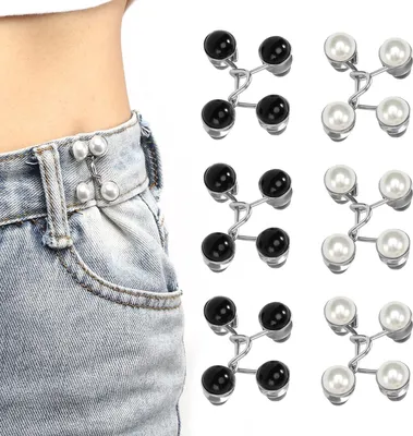 Produktbild von Pearl Jean Knopfnadeln, 6 Sets Verstellbare Nagelfreie Taillenschnallen Taillenschnallenverlängerung, Nähfreiknopf Button Pins Abnehmbarer Jeansknopf Hosen Clips für Hosen Jeans