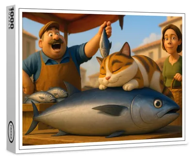 Produktbild von raxxa Premium-Puzzle "MEIN Fisch. Wenn dem Kater der Fischmarkt gehört", 1000 Teile
