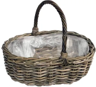 Produktbild von VAN DER LEEDEN Rattan Henkelpflanzkorb Grau mit Folienauskleidung 46 x 40 cm
