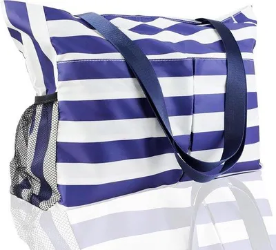 Obrázok produktu pre Veľká plážová taška XXL – vodotesná rodinná taška so zipsom, 10 vreciek – na pláž, piknik, bazén – univerzálna nákupná taška