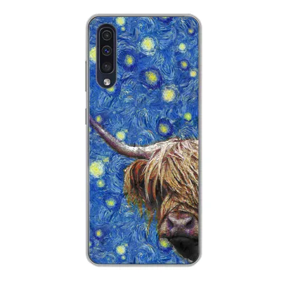 Produktbild von MuchoWow® Handyhülle Schutzhülle Hülle für Samsung Galaxy A50 Sternennacht - Van Gogh - Schottischer Highlander Silikon Softcase Handy Hülle - Mobiltelefonhülle
