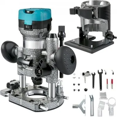 Immagine prodotto di Utensile per fresatura VEVOR, fresatrice per la lavorazione del legno da 710 W con tre pinze, fresatrice per la lavorazione del legno con base inclinabile e a tuffo, fresatrice per la lavorazione del legno con alloggiamento in alluminio e velocità di 13.000-33.000 giri/min