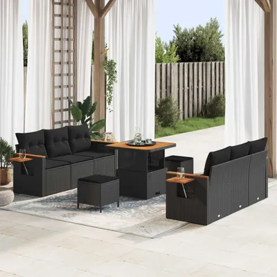 Image de vidaXL Ensemble de canapé de jardin avec coussins 11 pcs noir poly rotin