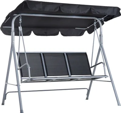 Produktbild von Outsunny Hollywoodschaukel 3-Sitzer Gartenschaukel Schaukelbank mit Dach Metall Schwarz+Silber 171 x 108 x 154 cm