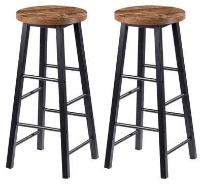 Produktbild von Barhocker 2er Set mit Fußstütze, 71 cm hohe Barstühle aus stabilem Metallgestell, einfache Montage - für Küche, Bartheke und Esszimmer - Schwarz+Holz Vintage