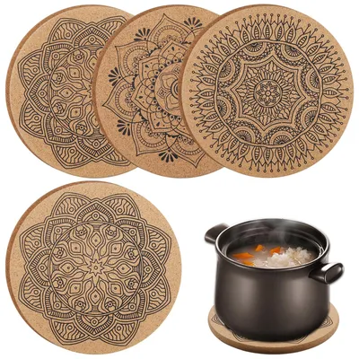 4er-Set runde Korkuntersetzer, 19 cm, hitzebeständig, rutschfest