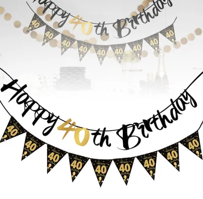 Geburtstagsbanner 40. Geburtstag, 2 Stück, Schwarz-Gold, 2,5 m