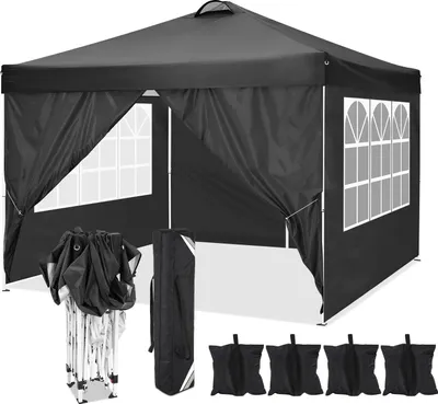 Image de Pavillon pliable, 3 x 3 m, étanche, 4 parois latérales, noir