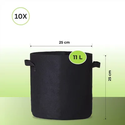 Produktbild von Pflanzsack mit Henkeln Grow Pot Bag Pflanztasche Pflanzbehälter 11 Liter – 10 Stück atmungsaktiv & wiederverwendbar