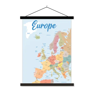 Produktbild von MuchoWow® Textilposter Karten - Europa - Farbe 60x80 cm mit schwarzem Rahmen - Plakathalter