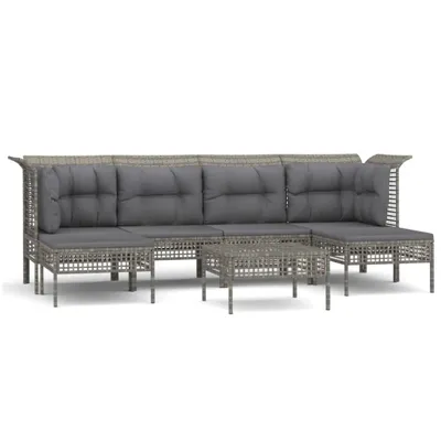 Produktbild von vidaXL 7-tlg. Garten-Lounge-Set mit Kissen Grau Poly Rattan