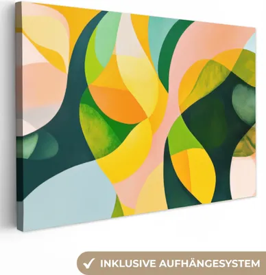 Produktbild von Leinwand Bilder 90x60 cm - Eklektisch - Abstrakt - Gelb - Grün, Bild Modern, Wanddeko, Gemälde